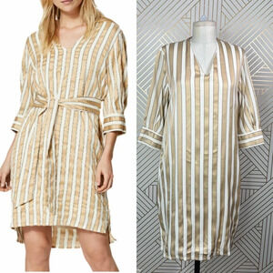 Selected Femme Jadine Shirt Dress Cream Gold Stripe Size 34 / US 4 *missing belt